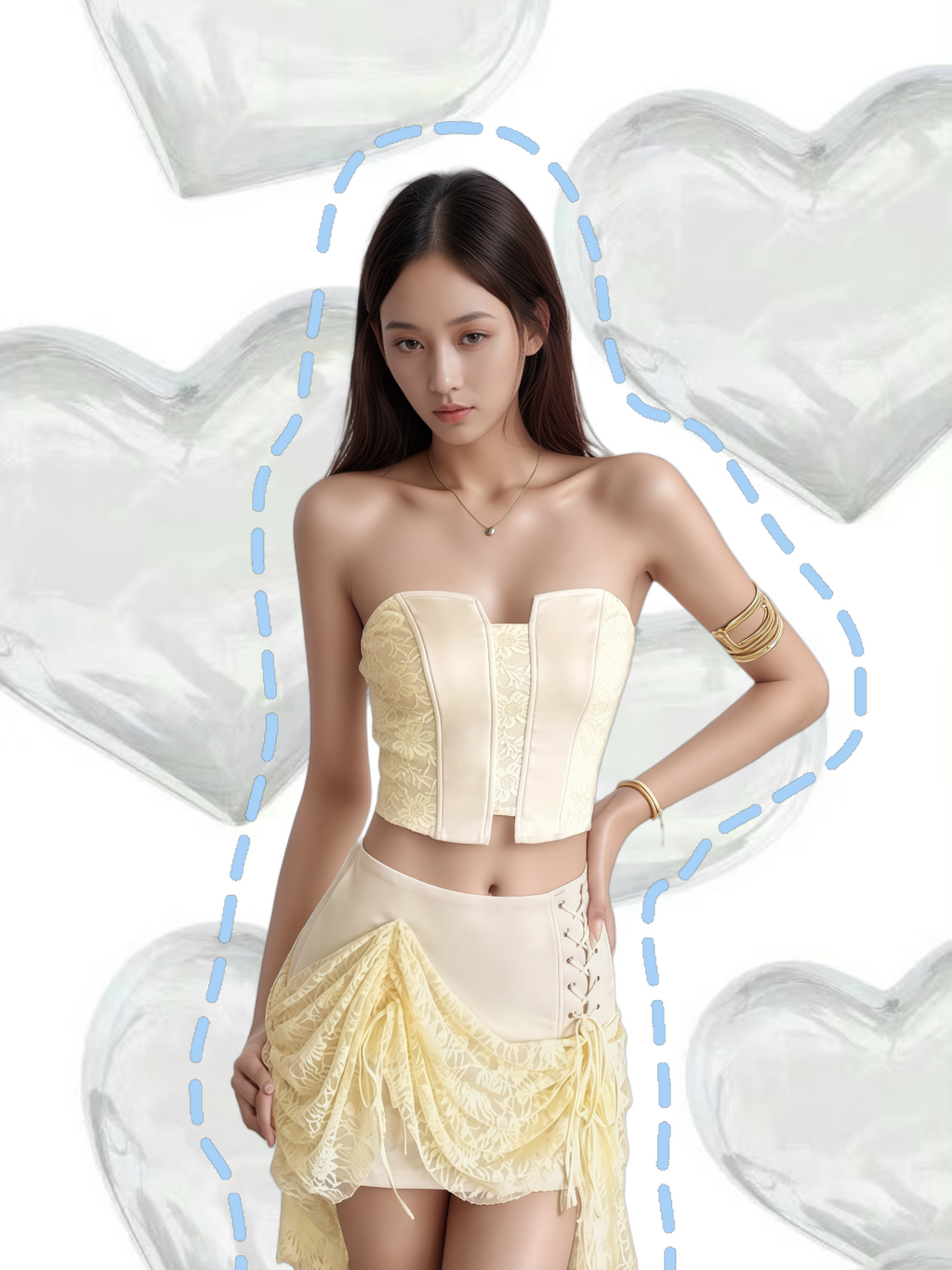 Lace Corset & Drape Skirt Set in Apricot