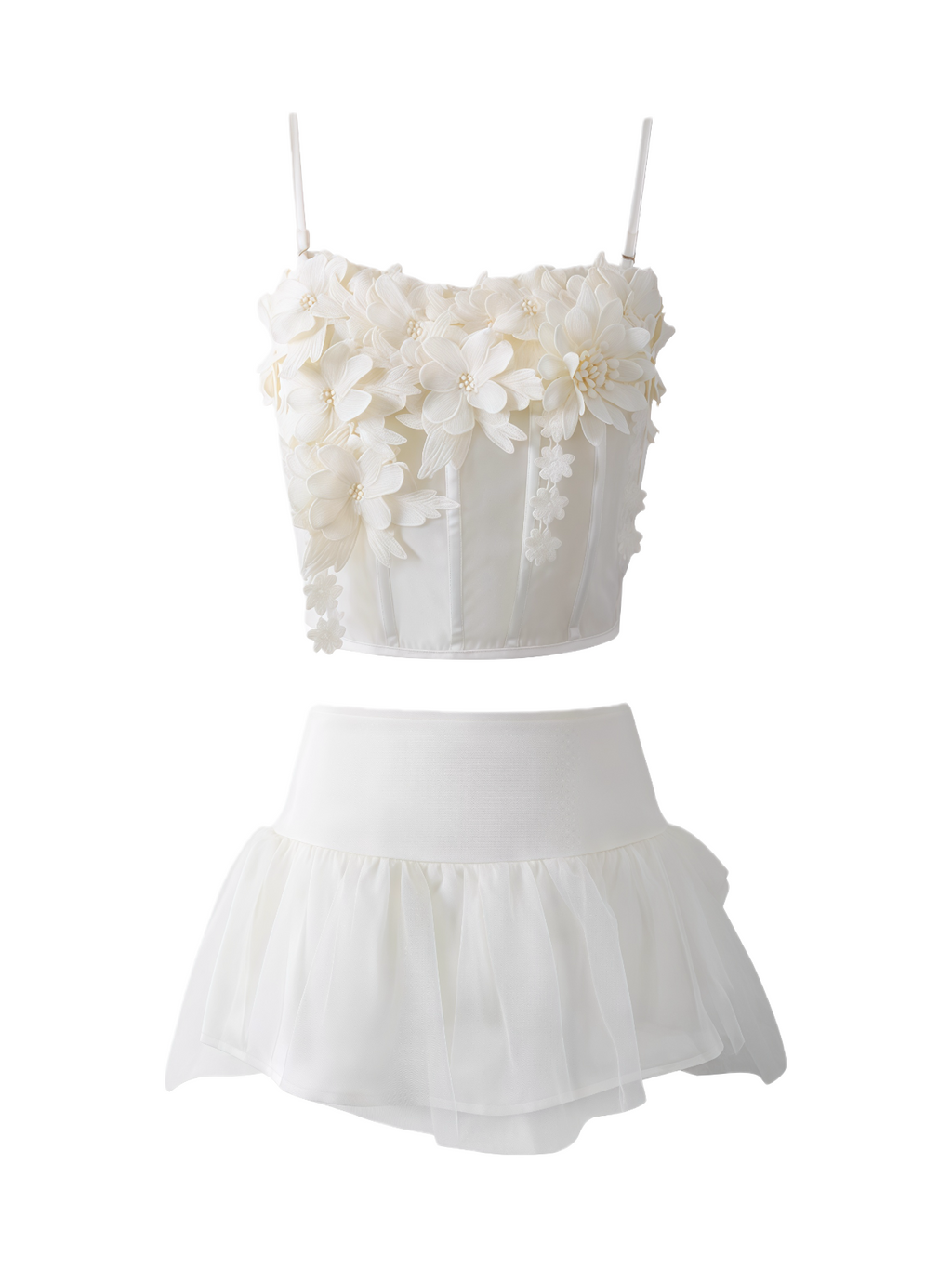 3D Floral Corset & Layered Skirt Set