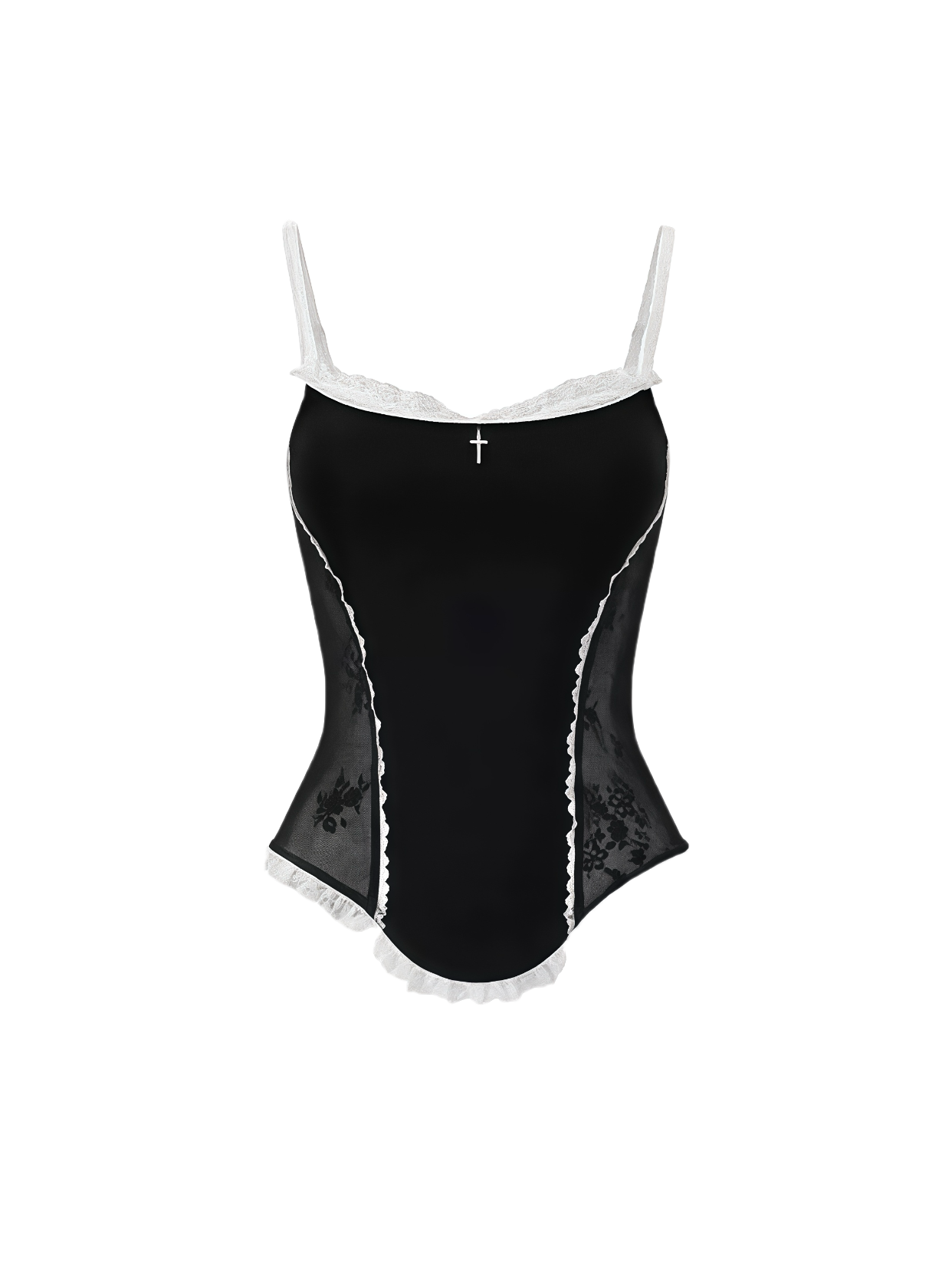 Gothic Cross Lace Trim Corset Top and Layered Mini Skirt Set
