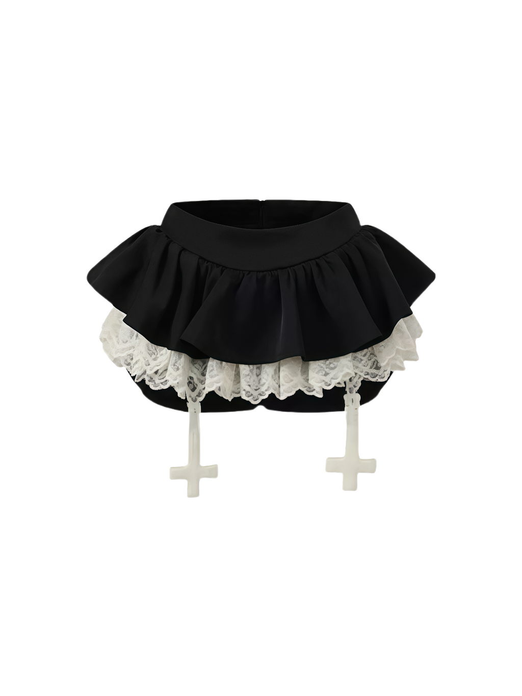 Gothic Cross Lace Trim Corset Top and Layered Mini Skirt Set
