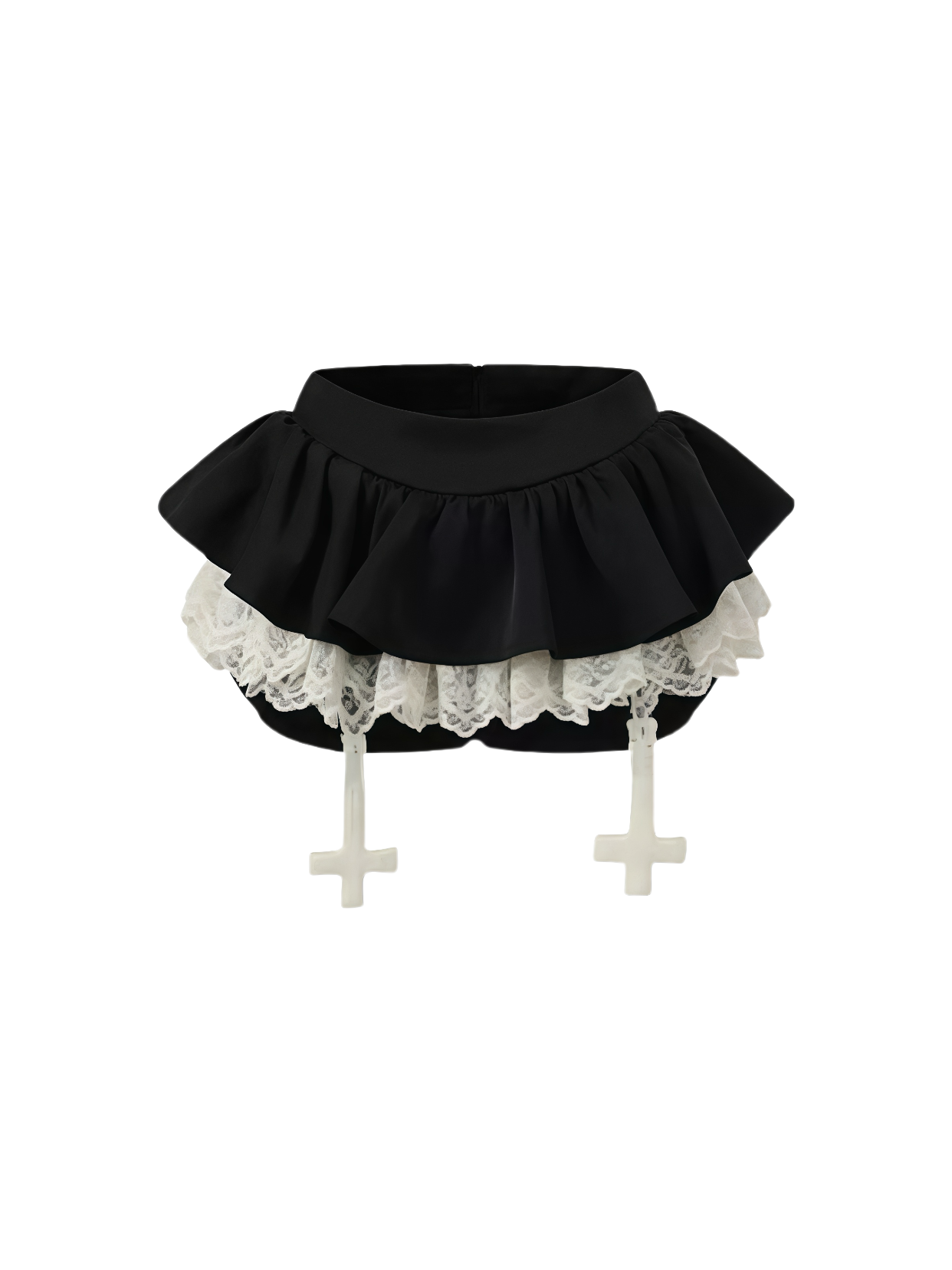 Gothic Cross Lace Trim Corset Top and Layered Mini Skirt Set