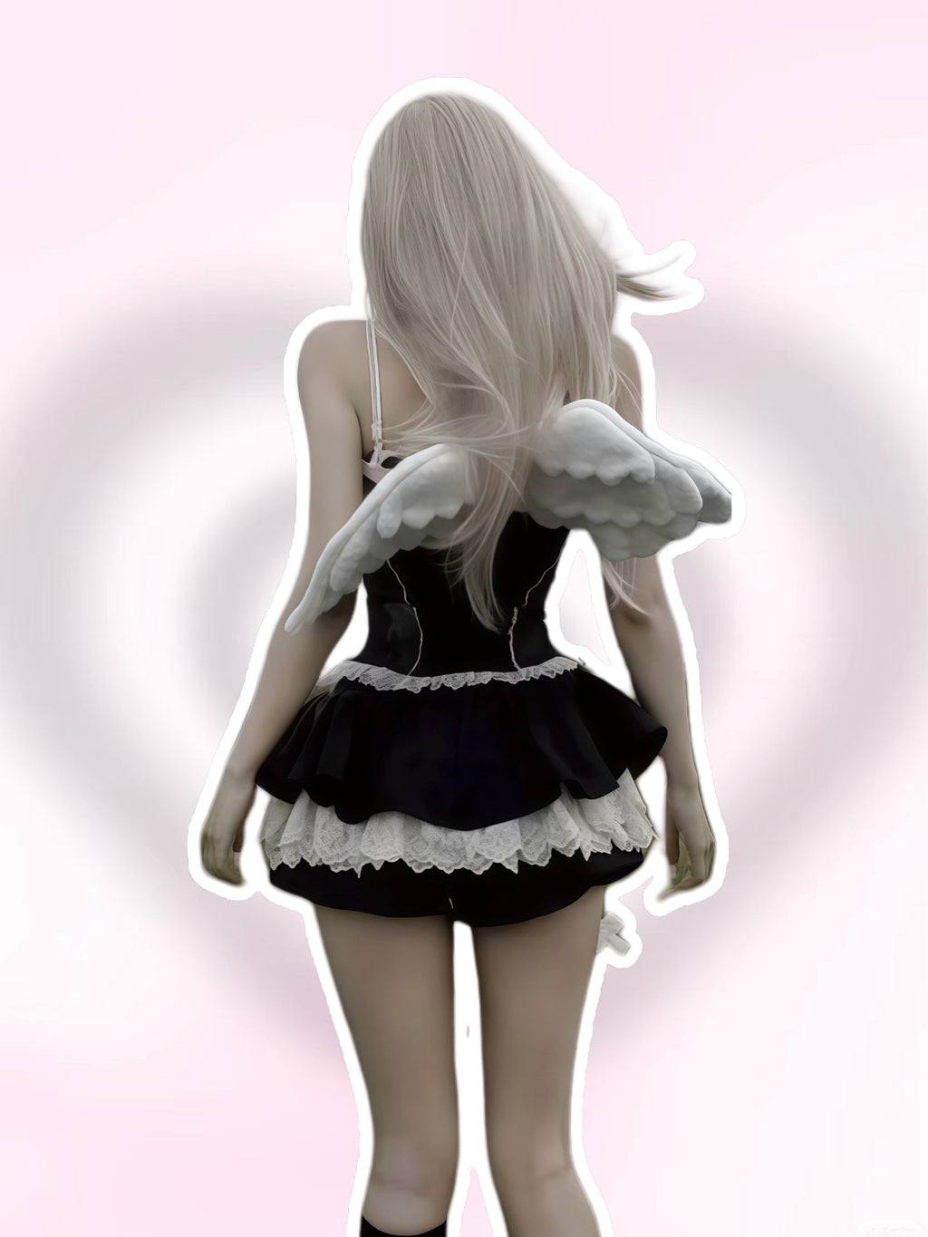 Gothic Cross Lace Trim Corset Top and Layered Mini Skirt Set