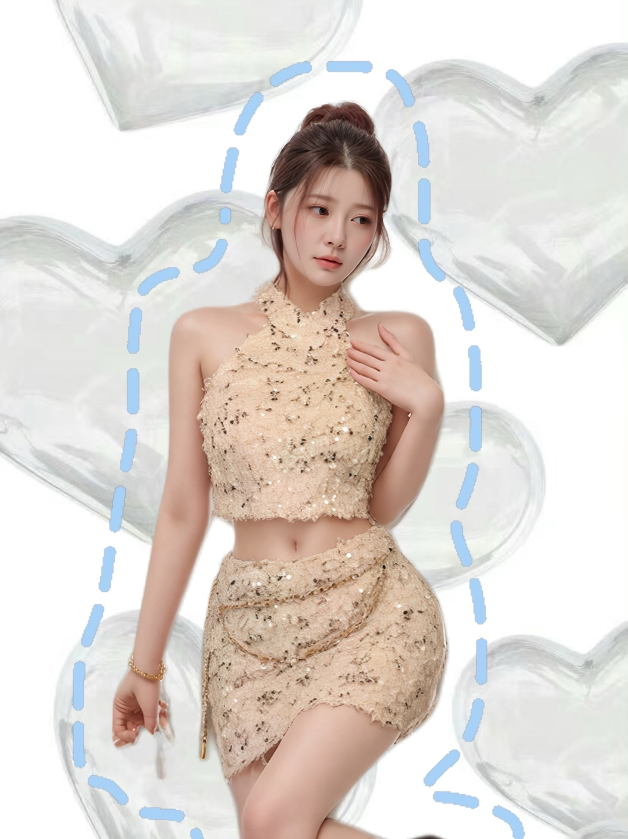 Champagne Sequin Halter Crop Top & Bodycon Mini Skirt Set