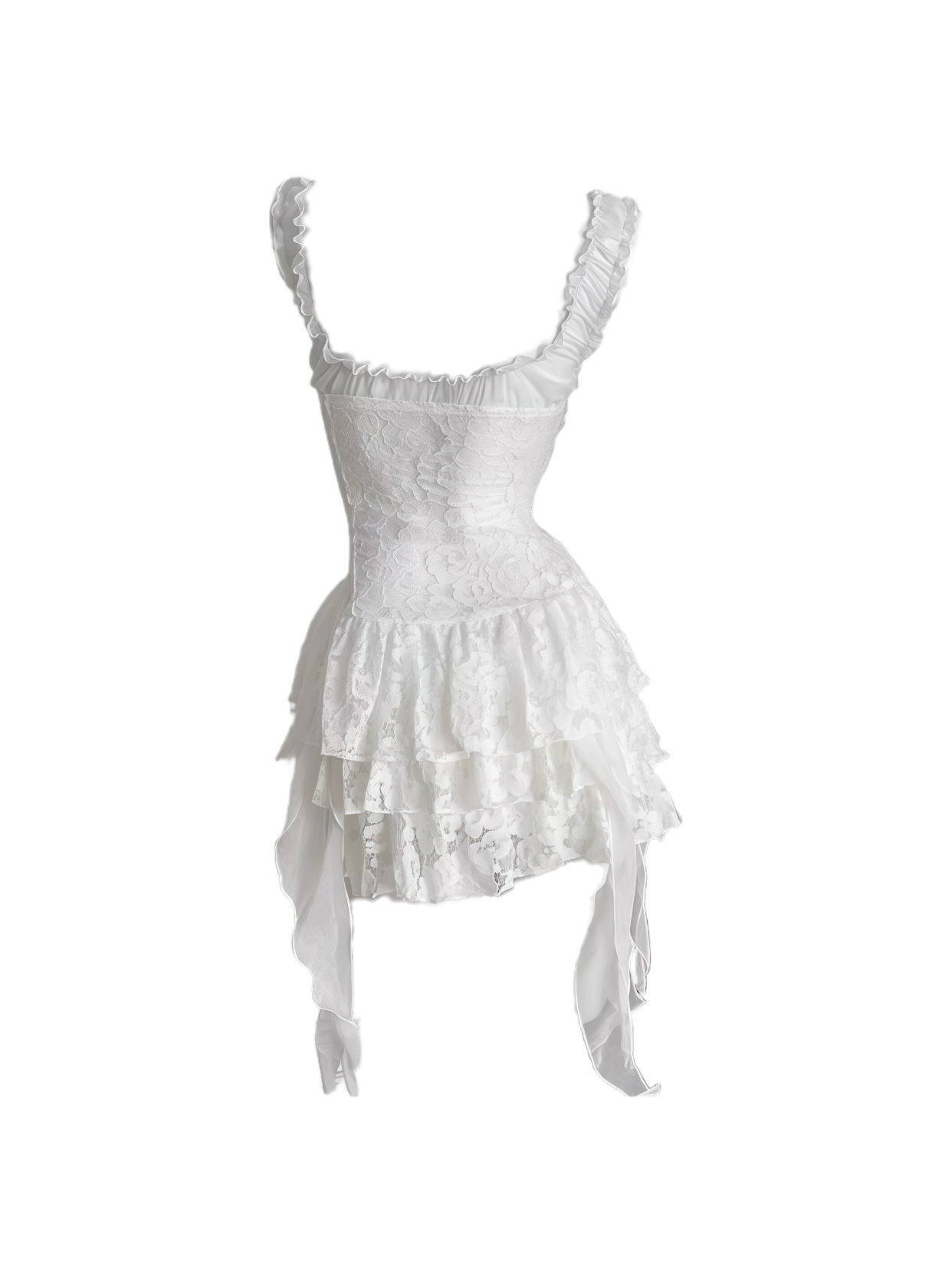 Lace Off-Shoulder Corset Dress with Ruffle Layered Hem