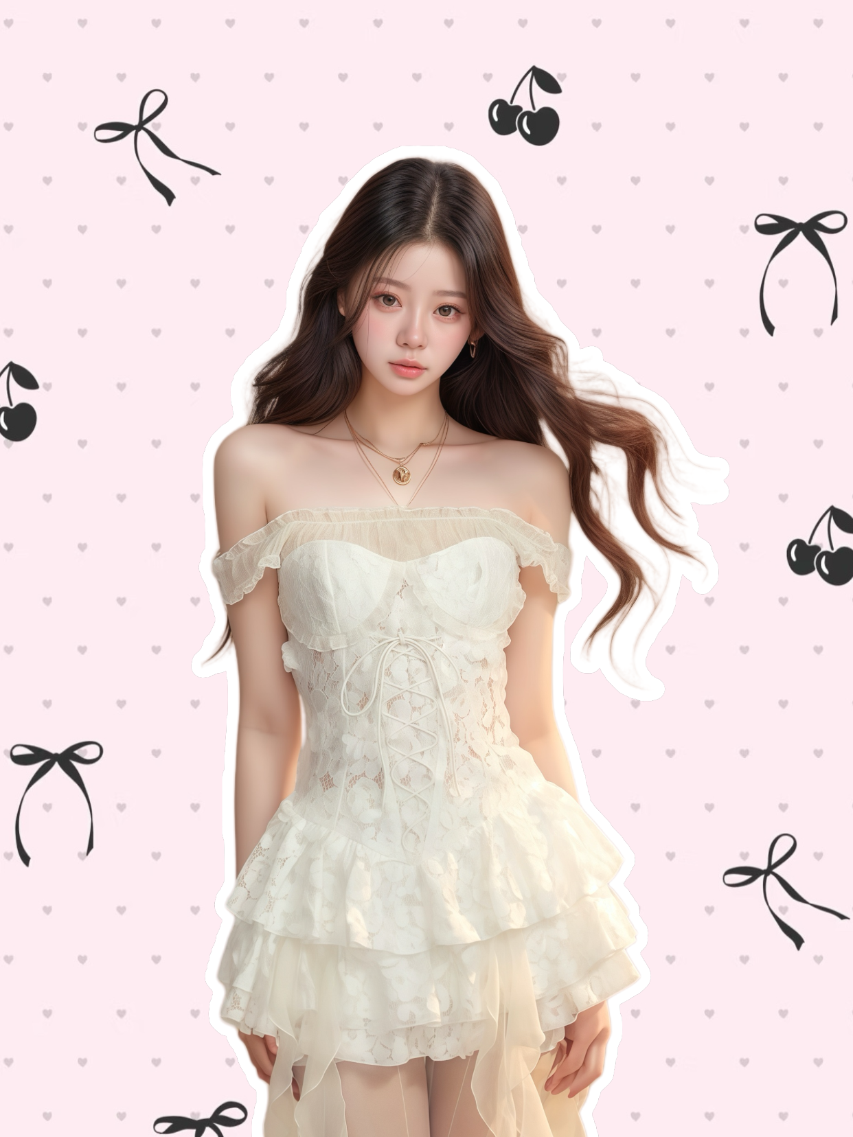 Lace Off-Shoulder Corset Dress with Ruffle Layered Hem