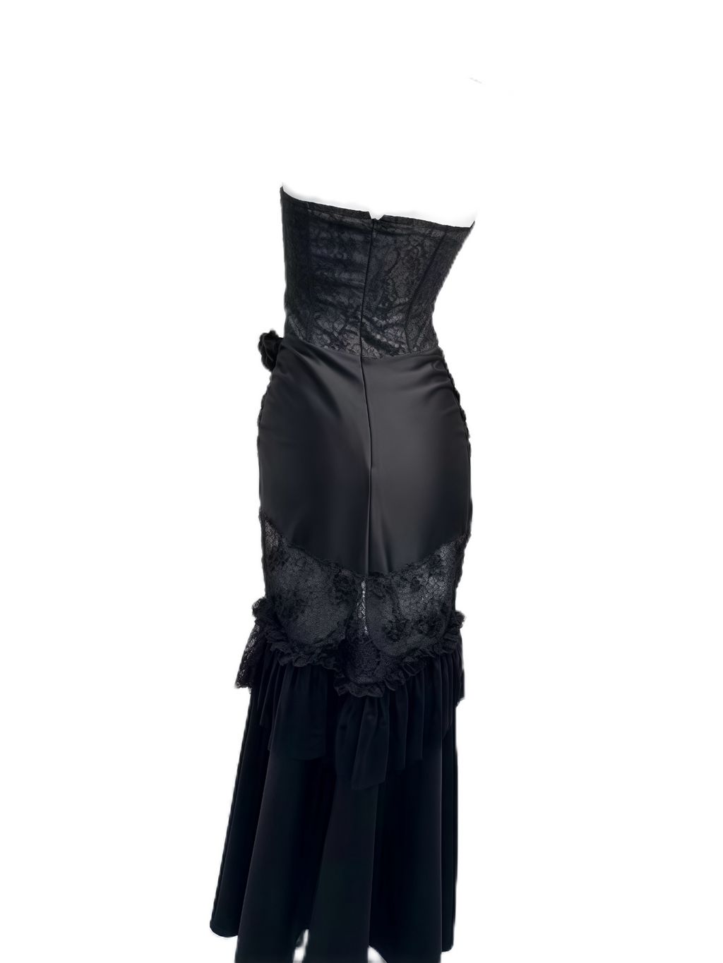 Strapless Lace Panel Maxi Dress with Rose Detail