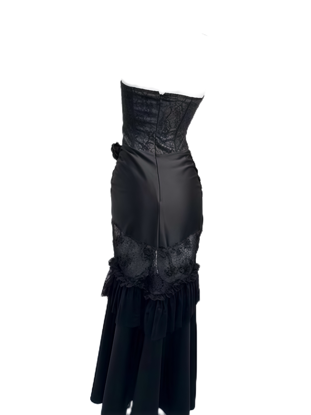 Strapless Lace Panel Maxi Dress with Rose Detail