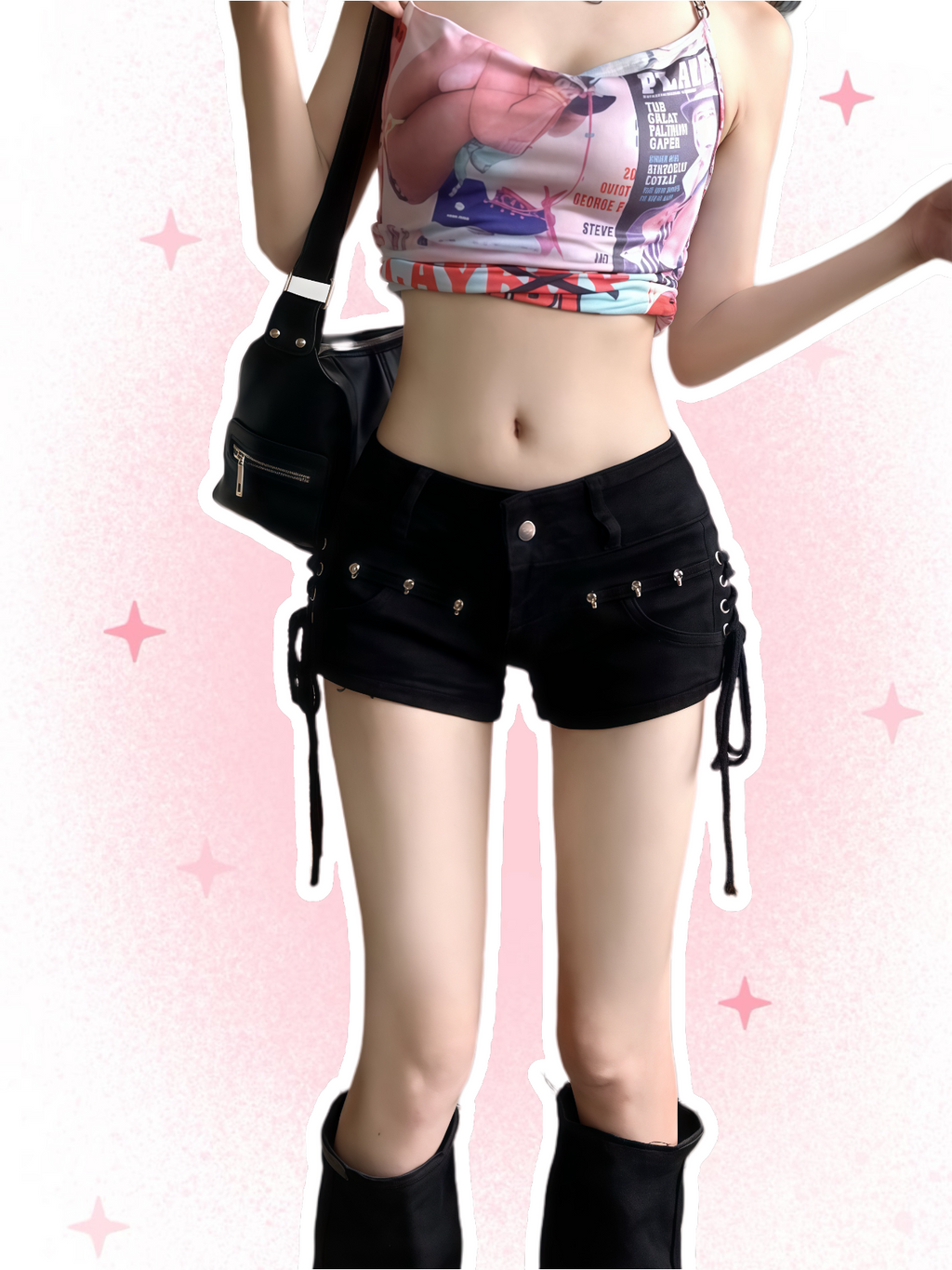 Y2K Lace-Up Low-Rise Denim Shorts