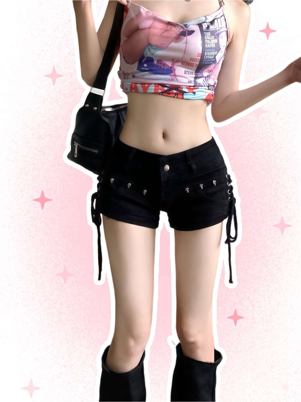 Y2K Lace-Up Low-Rise Denim Shorts