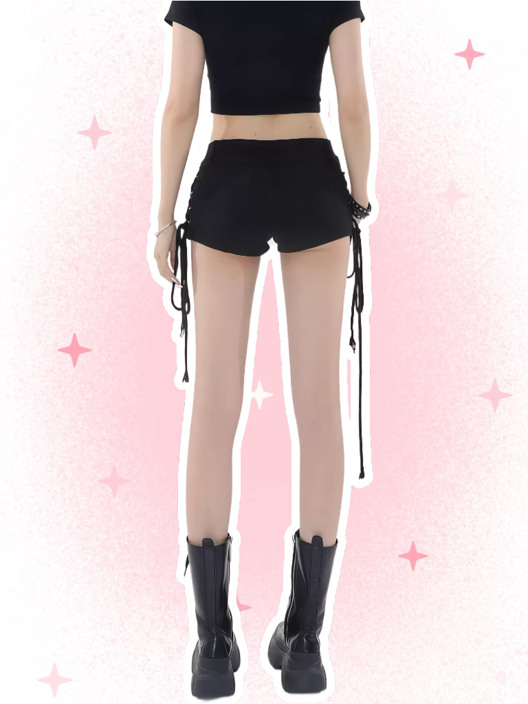 Y2K Lace-Up Low-Rise Denim Shorts