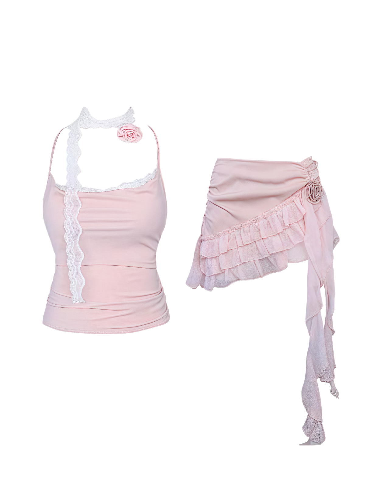 Lace-Up Backless Cami & Ruffle Skirt Set