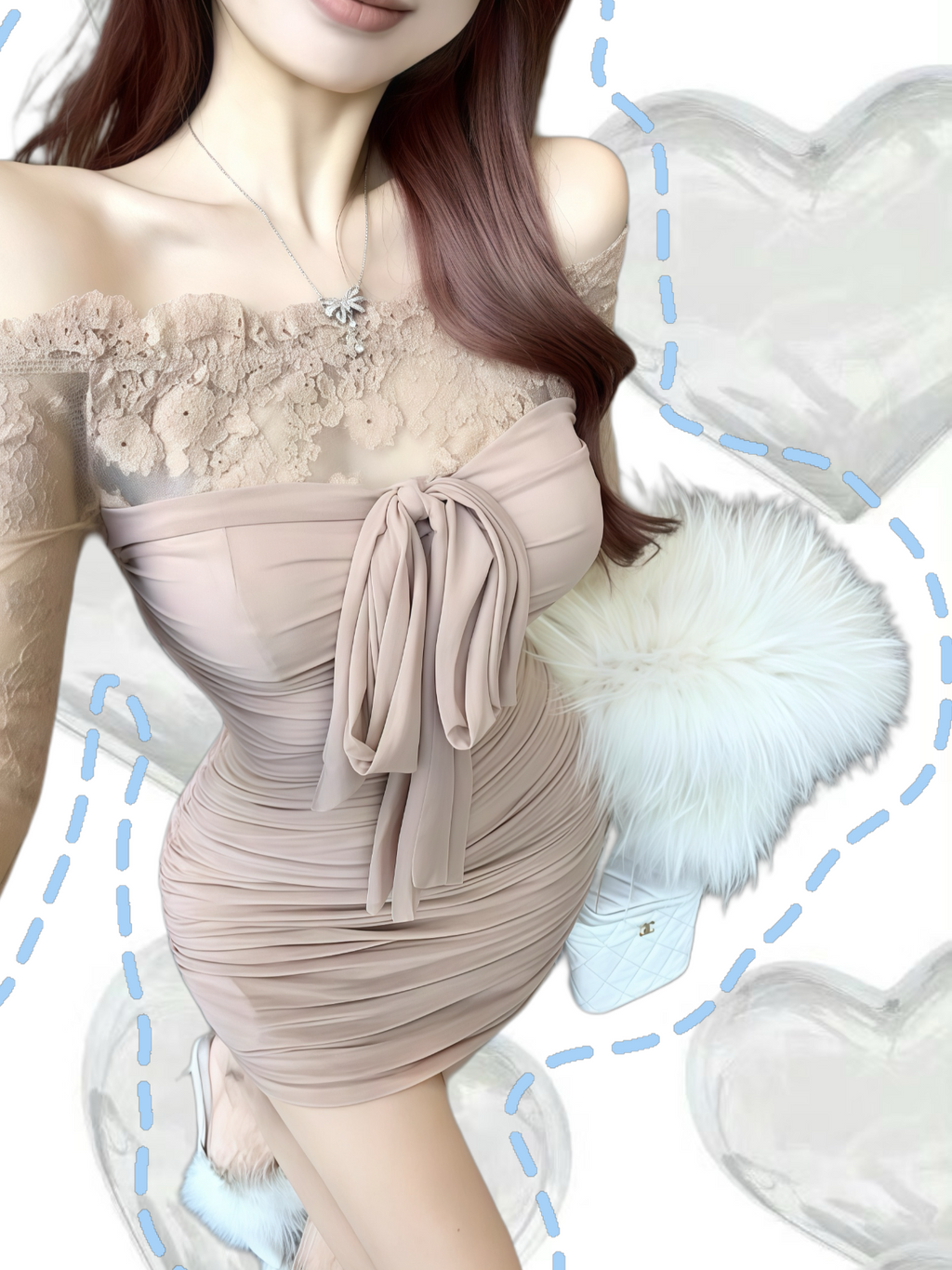 Off-Shoulder Lace Panel Bodycon Mini Dress