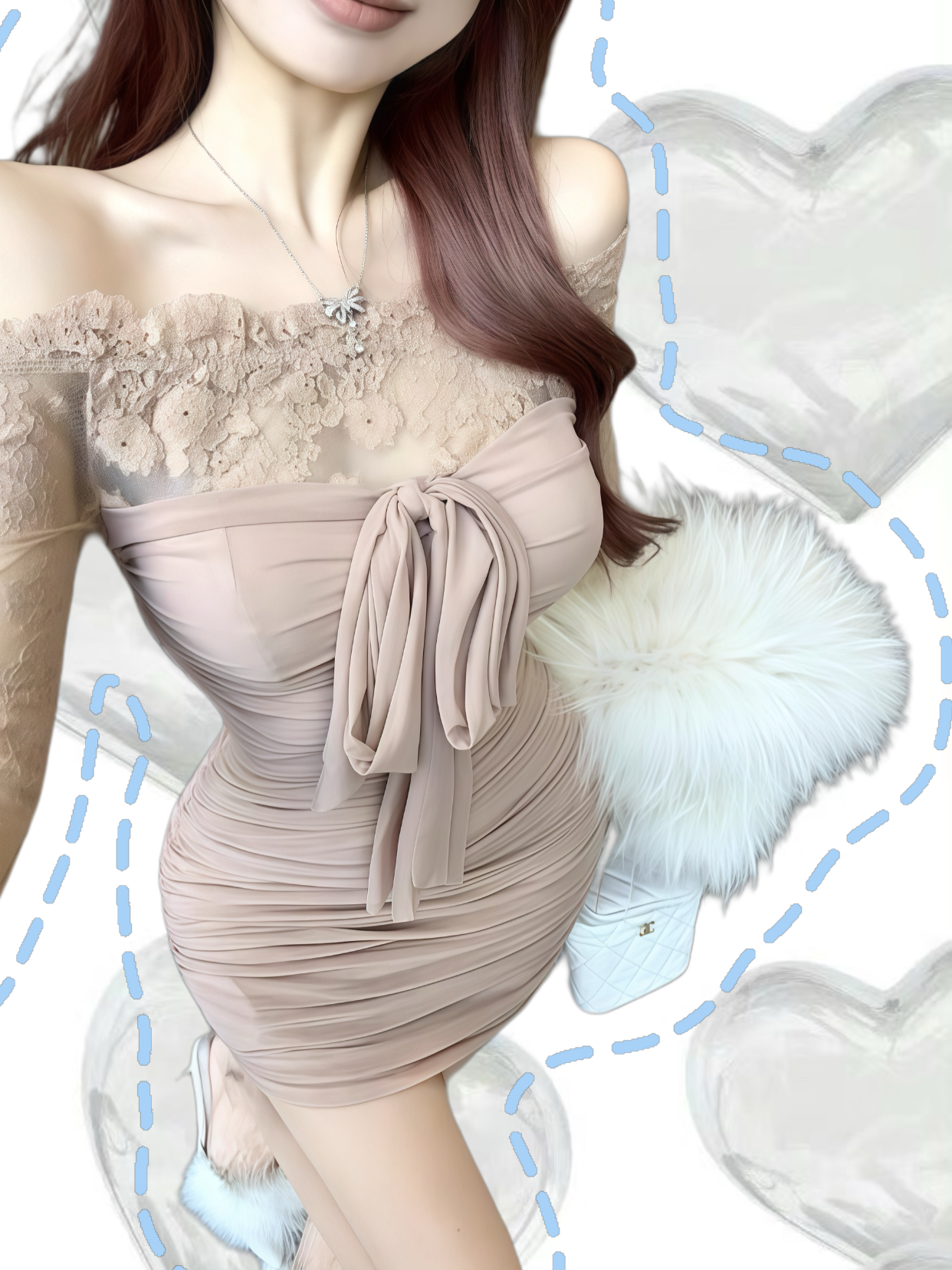 Off-Shoulder Lace Panel Bodycon Mini Dress
