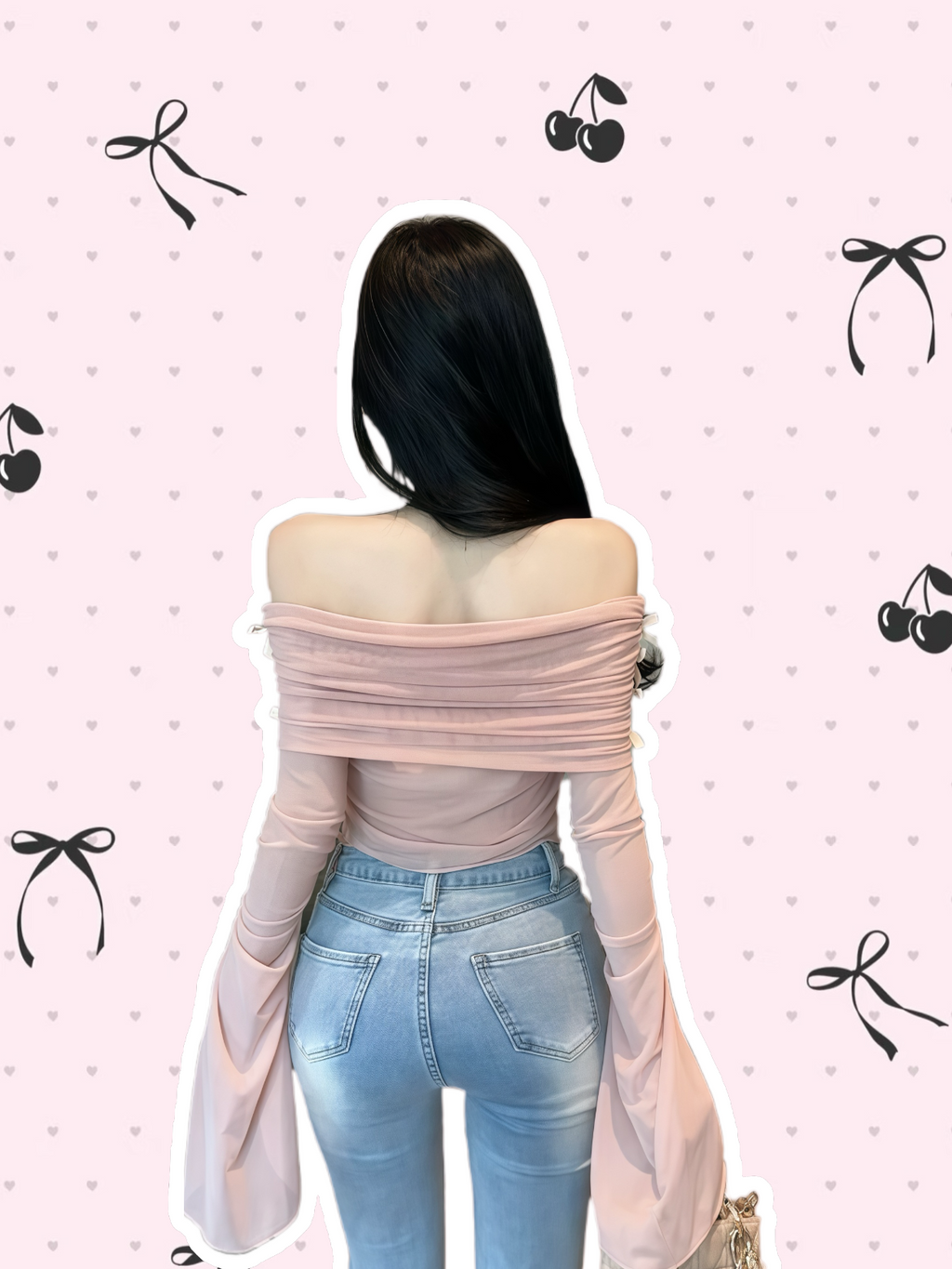 Pink Off-Shoulder Mesh Tie Crop Top