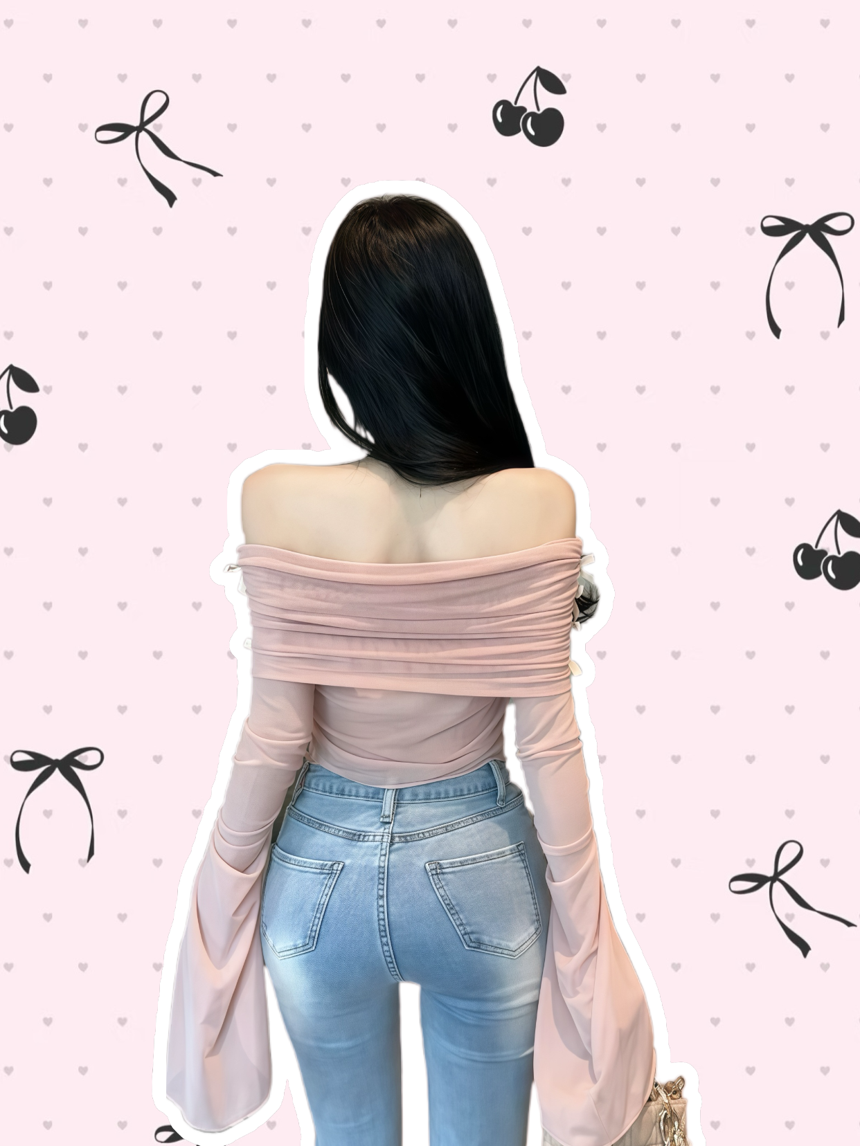 Pink Off-Shoulder Mesh Tie Crop Top