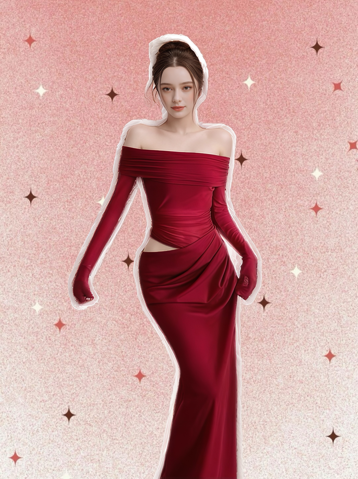 Off-Shoulder Sheer Sleeve Long Sleeve Maxi Dress