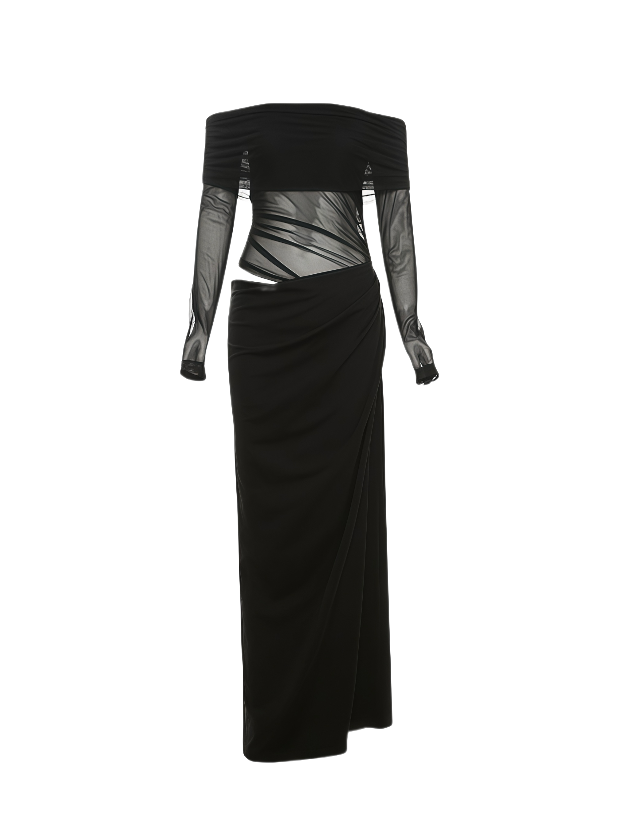 Off-Shoulder Sheer Sleeve Long Sleeve Maxi Dress