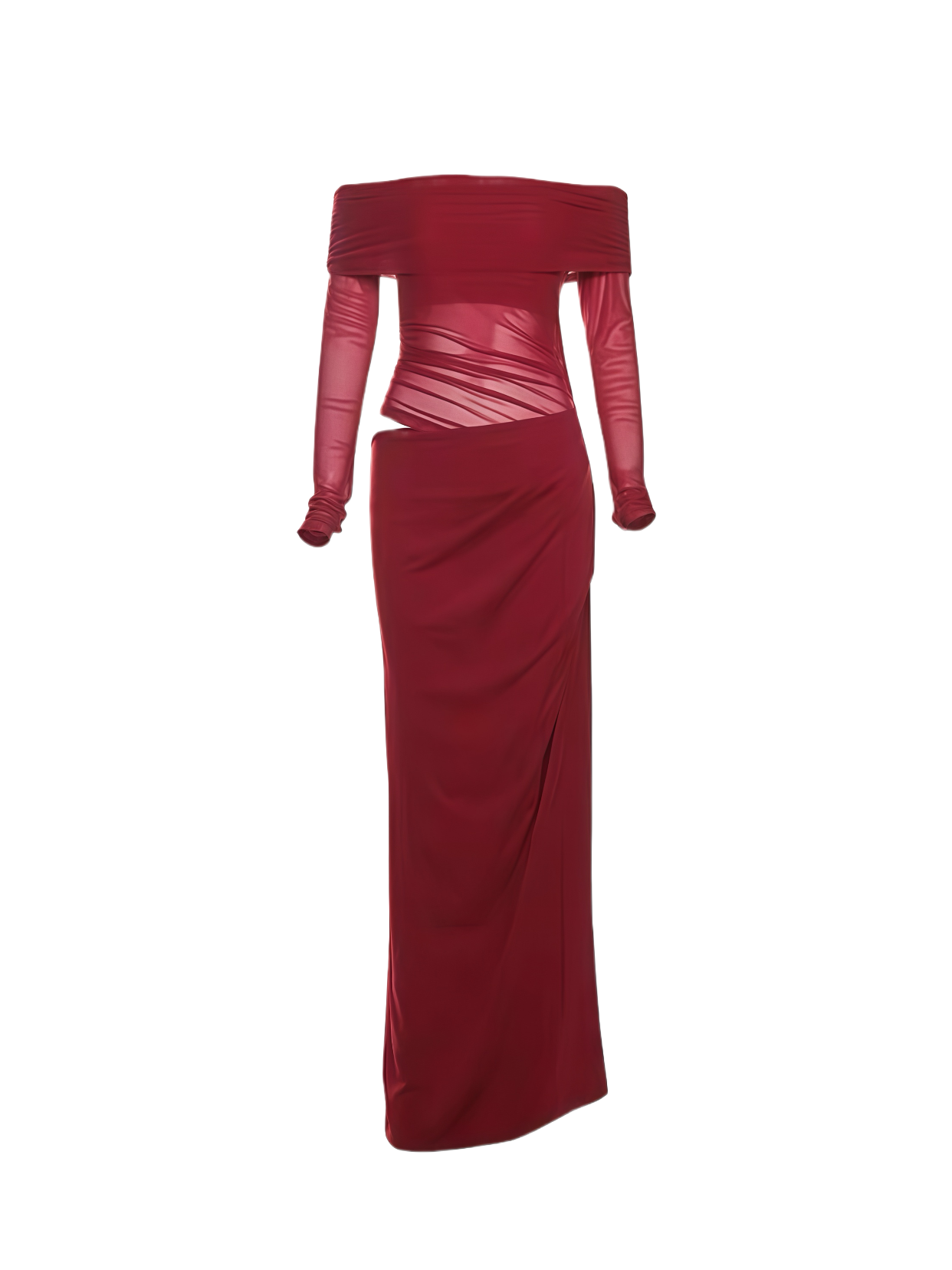 Off-Shoulder Sheer Sleeve Long Sleeve Maxi Dress