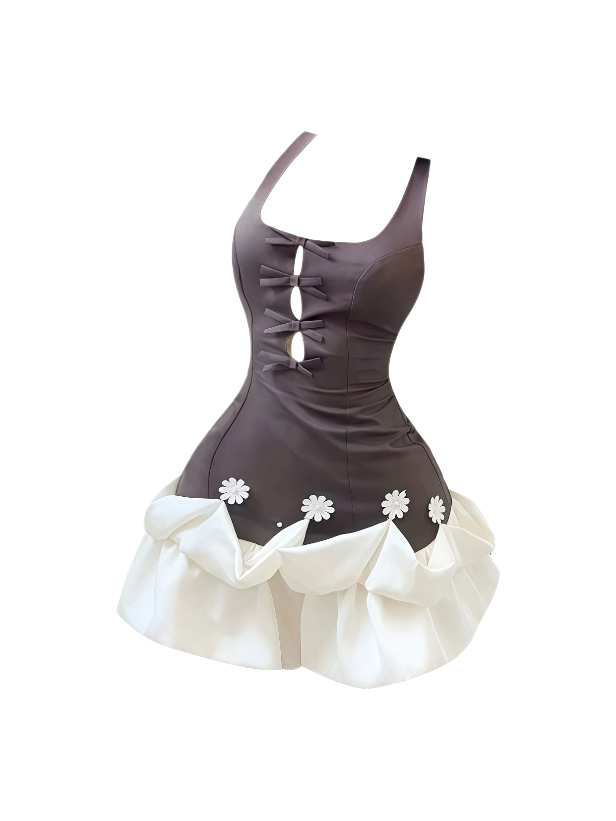 Bow Detail Halter Dress with Two-Way Wear Ruffle Hem