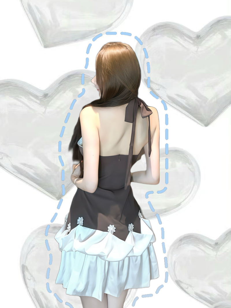 Bow Detail Halter Dress with Two-Way Wear Ruffle Hem